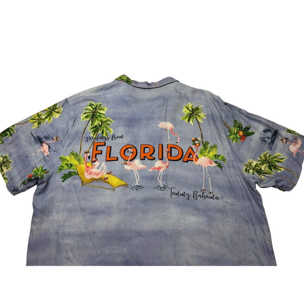 Tommy Bahama Men’s "Greetings From Florida" Flamingo Silk Hawaiian Shirt Size XL - Picture 1 of 14